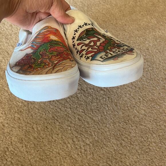 Vans hand painted snake and frog slip on skater streetwear shoes. main image 6